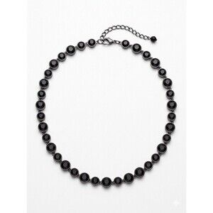 Vintage Black Onyx Style Bezel Set Tennis Necklace Gunmetal Gothic Whimsigoth